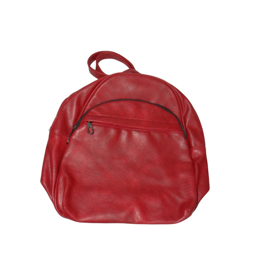 Red Faux Leather Mini Backpack Pebbled Dome Bag Adjustable Straps 4131